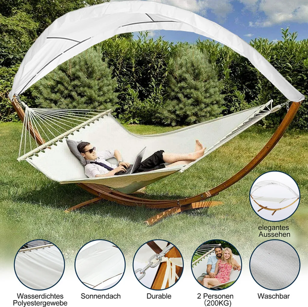 EINFEBEN Hängematte Wetterfestem Hängematten Stabhängematte Outdoor Holz Mit Gestell XXL Garten Hängemattengestell 2 Personen 410cm Gartenliege Liege 5 EINFEBEN Hängematte Wetterfestem Hängematten Stabhängematte Outdoor Holz Mit Gestell XXL Garten Hängemattengestell 2 Personen 410cm Gartenliege Liege – Bild 5