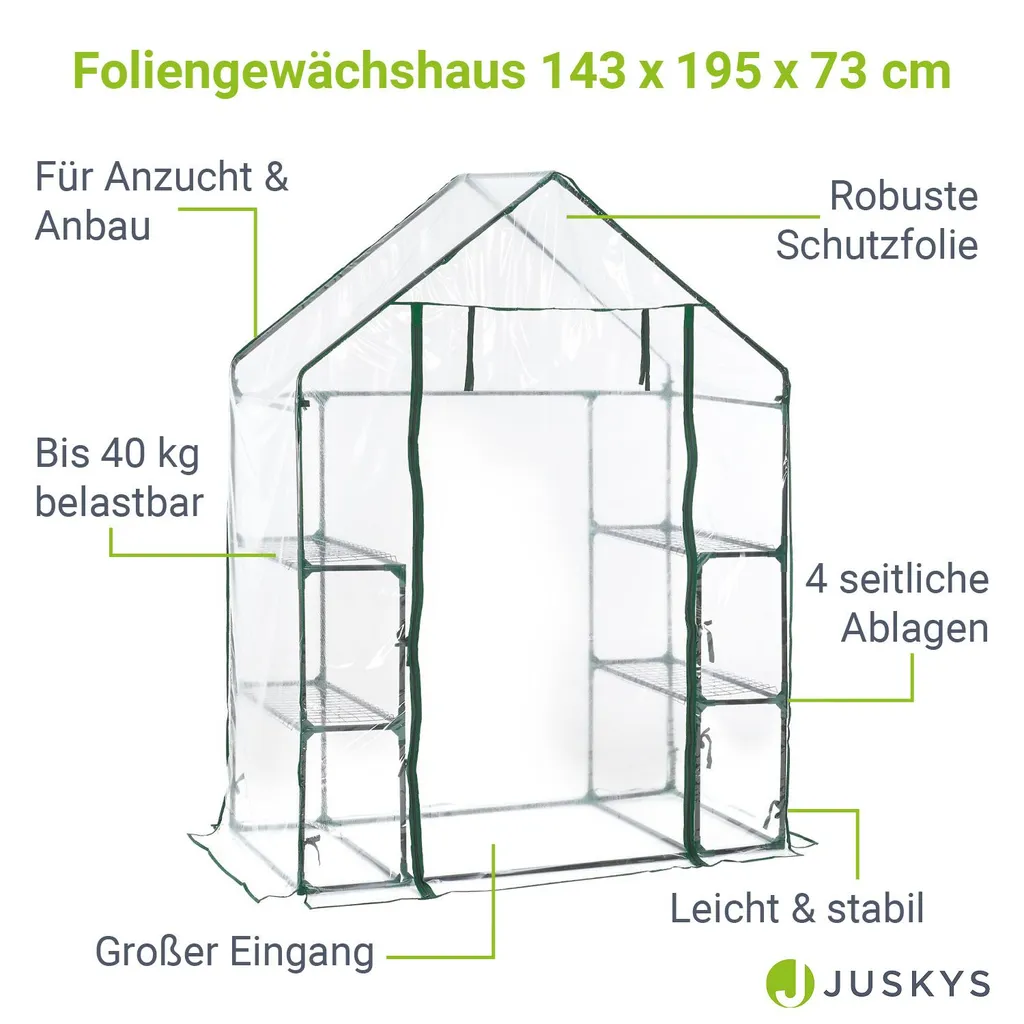 Juskys Foliengewächshaus 1 M² Aufrollbare Tür - Gewächshaus Für Tomaten - Stabiles Balkon Treibhaus Mit 4 Ebenen, Großem Eingang, PVC-Abdeckung 3 Juskys Foliengewächshaus 1 M² Aufrollbare Tür - Gewächshaus Für Tomaten - Stabiles Balkon Treibhaus Mit 4 Ebenen, Großem Eingang, PVC-Abdeckung – Bild 3