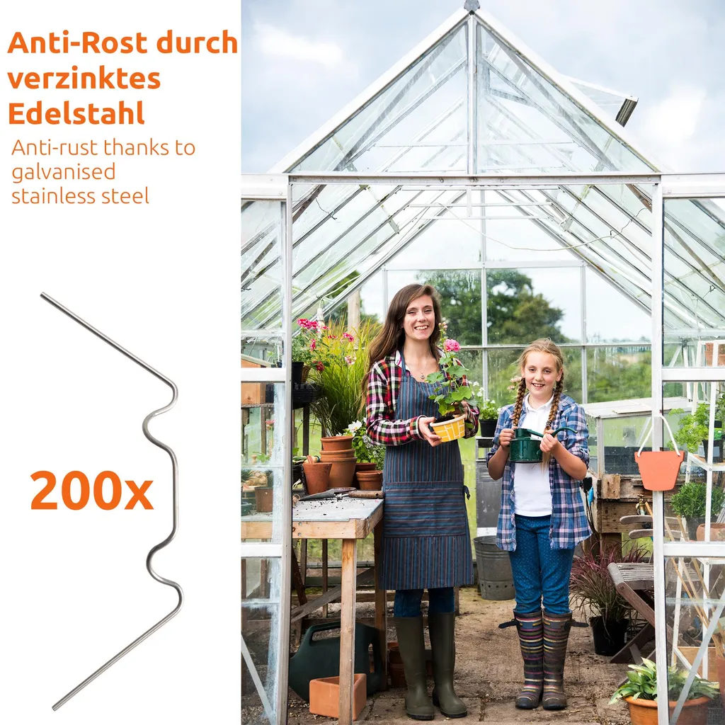 ECENCE 200x Gewächshaus-Klammern Edelstahl Verzinkt Rostfrei Und Sturmfest Für Gewächshaus & Gla 2 ECENCE 200x Gewächshaus-Klammern Edelstahl Verzinkt Rostfrei Und Sturmfest Für Gewächshaus & Gla – Bild 2