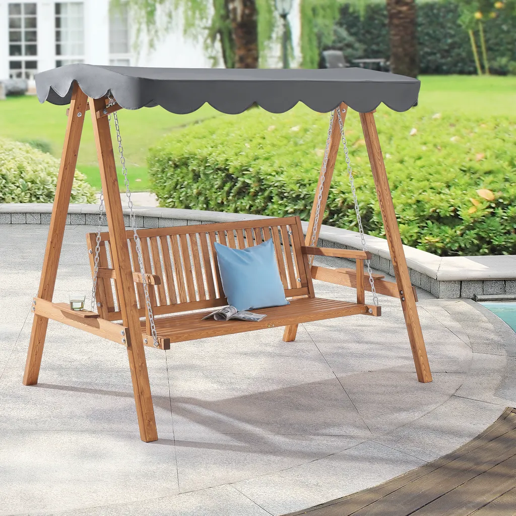 Hollywoodschaukel Afandou 200 X 130 X 185 Cm Gartenschaukel Mit Dach Max. 200 Kg Schaukelbank Für 2 Personen Gestell Aus Massivholz Dunkelgrau 2 Hollywoodschaukel Afandou 200 X 130 X 185 Cm Gartenschaukel Mit Dach Max. 200 Kg Schaukelbank Für 2 Personen Gestell Aus Massivholz Dunkelgrau – Bild 2
