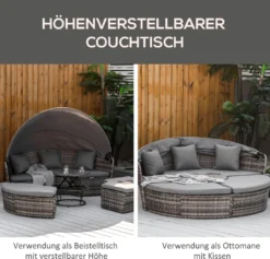 Outsunny Rattan Sonneninsel 5-teilige Loungegruppe Mit Sonnendach Sitzgruppe Mit Kissen Und Beistelltisch Höhenverstellbar Metall Grau 1785 X 10 X 147 Cm -Grünwelt Exporteren Garten-Winkel cd825291dea37be889c5a2f251cec734