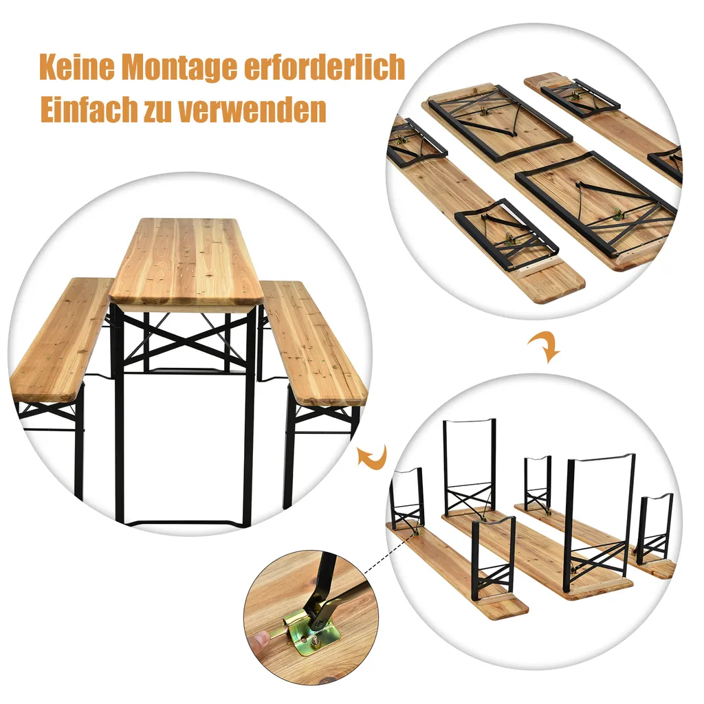 COSTWAY 3tlg. Bierzeltgarnitur Picknicktisch Mit 2 Sitzbänke, Campingtisch Set Metallrahmen, Festzeltgarnitur Für Terrasse, Garten 178 X 46 X 76cm 5 COSTWAY 3tlg. Bierzeltgarnitur Picknicktisch Mit 2 Sitzbänke, Campingtisch Set Metallrahmen, Festzeltgarnitur Für Terrasse, Garten 178 X 46 X 76cm – Bild 5