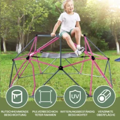 Merax 8FT Klettergerüst Ø 244cm Kletterkuppel Kinder Kletterleiter, Klettergerüst Mit Hängematte, 375 Kg Belastbar, Rosa-Schwarz -Grünwelt Exporteren Garten-Winkel ce94fb2055671a045f54efc82c06e2a6