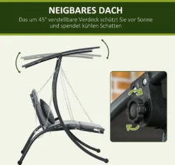 Outsunny Hollywoodschaukel, Gartenschaukel Mit Kissen, Hängeliege Mit Verstellbarem Sonnendach Für Garten, Balkon, 108 X 145 Cm X 169 Cm, Stahl, Dunkelgrau -Grünwelt Exporteren Garten-Winkel cf48c49133f7cd0bff79ff8808502e55