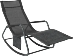 SoBuy OGS47-MS Schaukelliege Sonnenliege Mit Seitentasche Gartenliege Relaxstuhl Schwingliege Schwarz/Grau Belastbarkeit 150 Kg