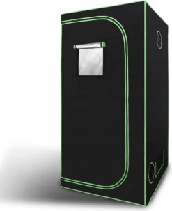 VINGO Growzelt 100x100x200cm Grow Tent, Growbox, Growschrank Fuer Homegrow, Indoor Anbauzelt, Growroom, Lichtdicht Und Wasserdicht Pflanzzelt, Zuchtzelt Schwarz Gruen