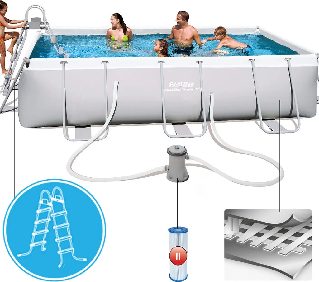 Bestway Power Steel™ Frame Pool-Set, Eckig, Mit Filterpumpe & Sicherheitsleiter 404 X 201 X 100 Cm 7 Bestway Power Steel™ Frame Pool-Set, Eckig, Mit Filterpumpe & Sicherheitsleiter 404 X 201 X 100 Cm – Bild 7