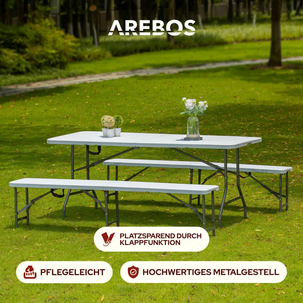 AREBOS Bierzeltgarnitur Set Klapptisch 180cm + 2 X Klappbänke 6 AREBOS Bierzeltgarnitur Set Klapptisch 180cm + 2 X Klappbänke – Bild 6