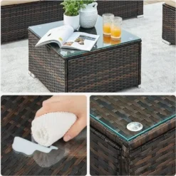 SONGMICS Lounge-Set, Balkonmöbel, Aus PE-Polyrattan, Mit Kissen Und Glastisch, Braun GGF005K03 -Grünwelt Exporteren Garten-Winkel d1a0e16e1210e9035ddaf9ee094f83a8