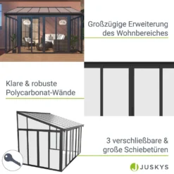 Juskys Wintergarten 12,5 M² - Mit Kristallklaren Wänden, Doppel-Schiebetüren & UV-Schutz – Wasserdicht & Winterfeste Überdachung Aus Aluminium - Grau 12 Juskys Wintergarten 12,5 M² - Mit Kristallklaren Wänden, Doppel-Schiebetüren & UV-Schutz – Wasserdicht & Winterfeste Überdachung Aus Aluminium - Grau -Grünwelt Exporteren Garten-Winkel d27057332746306adbbab32bd2d13ea2