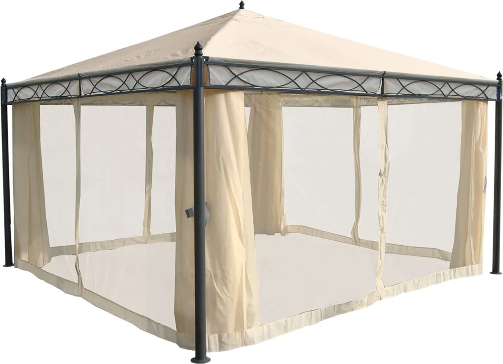 Pergola Calpe, Garten Pavillon, Stabiles 7cm-Gestell Mit Seitenwand + Moskitonetz Creme 4x4m 9 Pergola Calpe, Garten Pavillon, Stabiles 7cm-Gestell Mit Seitenwand + Moskitonetz Creme 4x4m – Bild 9