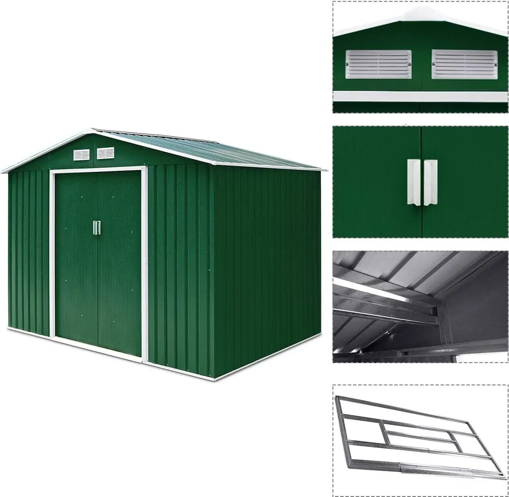 COSTWAY Metall Gerätehaus Inkl. Metallfundament 213x127x185cm Gartenhaus Geräteschuppen Garten Schuppen Dunkelgrün 2 COSTWAY Metall Gerätehaus Inkl. Metallfundament 213x127x185cm Gartenhaus Geräteschuppen Garten Schuppen Dunkelgrün – Bild 2