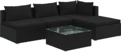 VidaXL 5-tlg. Garten-Lounge-Set Mit Kissen Poly Rattan Schwarz