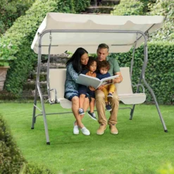 Juskys Hollywoodschaukel 3-Sitzer Mit Dach & Sitzauflage – Gartenschaukel 200 Kg Belastbar – Schaukelbank Für Garten & Terrasse - Beige -Grünwelt Exporteren Garten-Winkel d4055387efd673adf53c5b4e9a3c3899