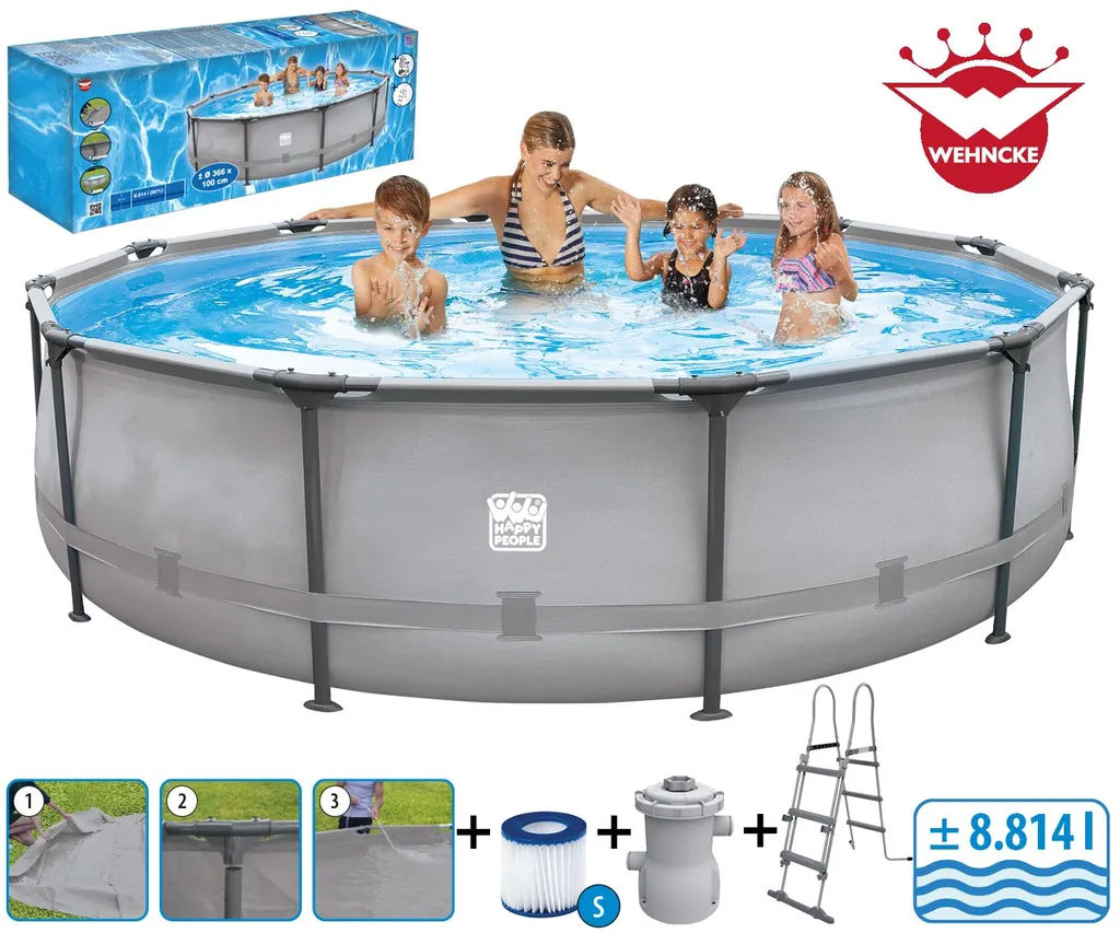 Happy People Stahlrahmenpool 366 X 100 Cm Im Set Grau 5 Happy People Stahlrahmenpool 366 X 100 Cm Im Set Grau – Bild 5