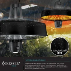 KESSER® Deckenheizstrahler Heizpilz Infrarot-Heizstrahler 2500W Terrassenstrahler Mit Fernbedienung Quarzstrahler | LED Licht | Decke | Infrarotstrahler | Mit Kette + Karabinerhaken Carbon-Heizelement, Farbe:Schwarz -Grünwelt Exporteren Garten-Winkel d49c9d16b717d2e2cc5ed25600bc11cf