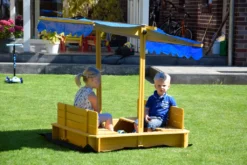 Dobar Sandkasten Mit Schwenkbarem Dach, Sitzbänke, Bodenplane, Verschließbare Sandkiste Aus Holz Für Kinder, 120 X 120 X 120 Cm, Hellbraun -Grünwelt Exporteren Garten-Winkel d572d0115ad357b67f2376aa56c0c71f