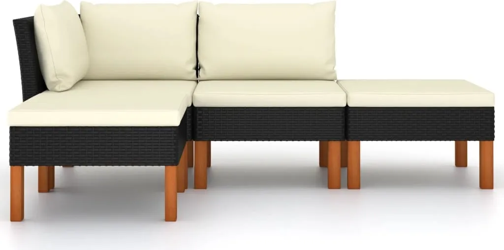 VidaXL 4-tlg. Garten-Lounge-Set Mit Kissen Poly Rattan Schwarz 3 VidaXL 4-tlg. Garten-Lounge-Set Mit Kissen Poly Rattan Schwarz – Bild 3