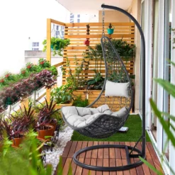 Mirjan24 Hängesessel Boho, Stilvoll Hängestuhl, Gartensessel Mit Stahlskelett, Hängekorb, Kokon (Farbe: Grau, Kissen: Grau) -Grünwelt Exporteren Garten-Winkel d68409f5aaa59feb918eb94033827a2f