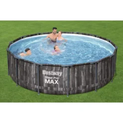 Bestway® Steel Pro MAX™ Auftstellpool-Komplett-Set Mit Filterpumpe Ø 427 X 107 Cm, Holz-Optik (Mooreiche), Rund