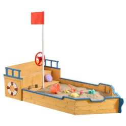 Juskys Sandkasten Käpt’n Pit - Piratenschiff Boot Aus Holz – Große Kinder Sandkiste Für Den Garten Mit Bodenplane Und Sitzbank, Outdoor Sandbox -Grünwelt Exporteren Garten-Winkel d742a291a1a9a82c95e0e7472b7eafff