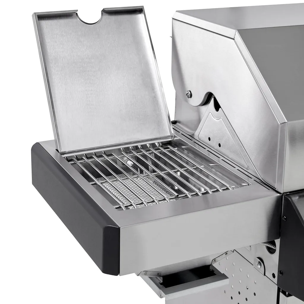 TAINO PLATINUM 4+2 Gasgrill Komplett Edelstahl 4-Brenner Silber Grillwagen BBQ Keramik-Brenner Backburner Sear-Zone Piezozündung Seitenkocher Gusseisen-Roste 8 TAINO PLATINUM 4+2 Gasgrill Komplett Edelstahl 4-Brenner Silber Grillwagen BBQ Keramik-Brenner Backburner Sear-Zone Piezozündung Seitenkocher Gusseisen-Roste – Bild 8