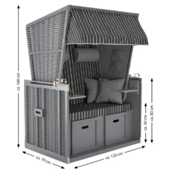 Sanzaro Strandkorb XL120 Cm Deluxe Zweisitzer Holz Und Poly-Rattan Volllieger 4x Kissen Klappbare Rückenlehne 2 Personen Anthrazit-Weiss Nadelstreifen -Grünwelt Exporteren Garten-Winkel d7cedd4a00975a931d874fcacc67effa