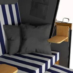 Sanzaro Strandkorb XL120 Cm Deluxe Zweisitzer Holz Und Poly-Rattan Volllieger 4 X Kissen Klappbare Rückenlehne 2 Personen Blau-Weiss Blockstreifen -Grünwelt Exporteren Garten-Winkel d90f470d34e6b7decccf6b75eba59185