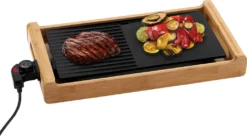 Melissa 16300021 Rauchfreier Bambus Teppanyaki-Grill Teppan Yaki Elektro Grill Kombinierte Teppanyaki- Und Grillplatte 1800 Watt