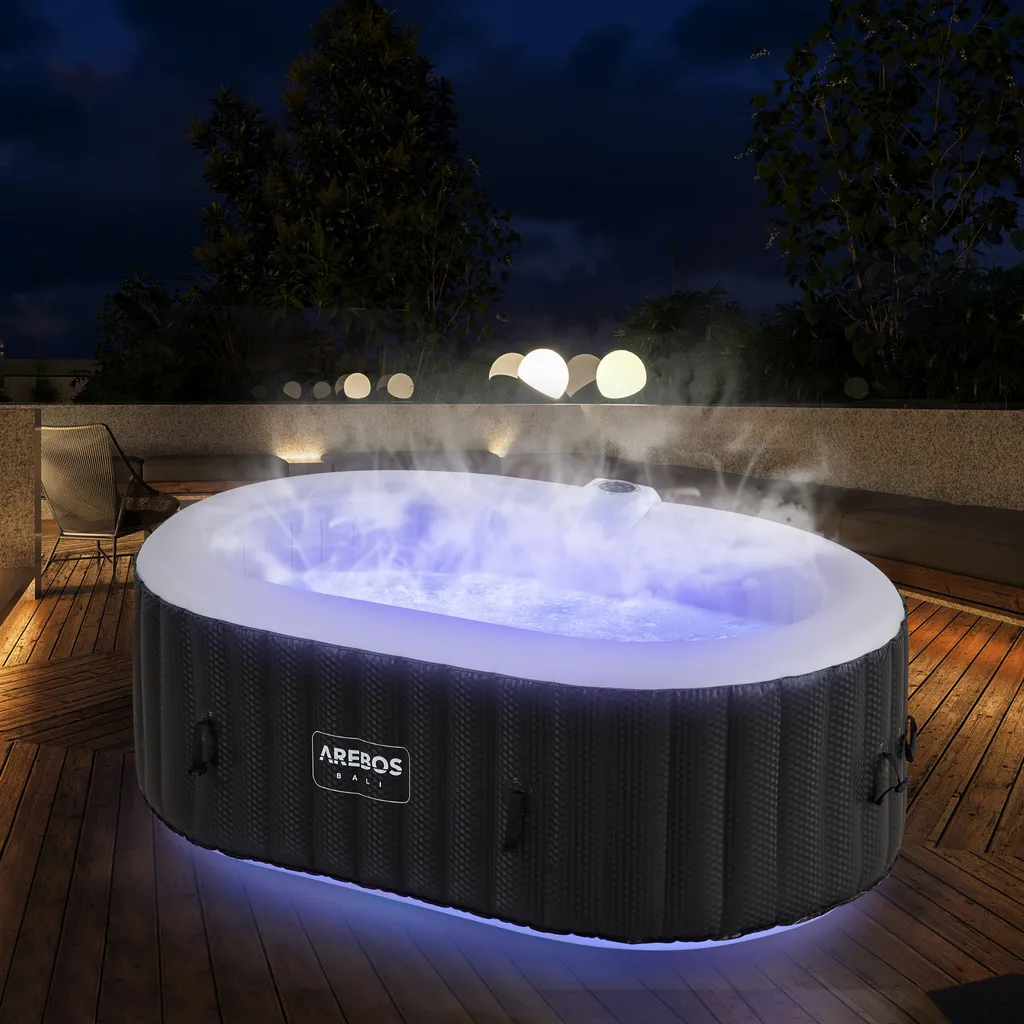 AREBOS Whirlpool Mit LED Beleuchtung, Aufblasbar, In- & Outdoor,190x120 Cm Oval, 2 Personen, 90 Massagedüsen, Mit Heizun, 550 Liter, Inkl. Abdeckung 7 AREBOS Whirlpool Mit LED Beleuchtung, Aufblasbar, In- & Outdoor,190x120 Cm Oval, 2 Personen, 90 Massagedüsen, Mit Heizun, 550 Liter, Inkl. Abdeckung – Bild 7