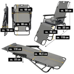 Campingstuhl Liegestuhl Freizeitliege Sonnenliege Strandliege Campingliege Klappliege Liege Incl. Auflage 178cm Grau -Grünwelt Exporteren Garten-Winkel da7db01cc2a51fac976a2fafc1dfbca6
