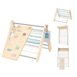 Leg&go Klettergerüst Sprossenwand Mit Rampe / Rutsche Indoor, 2in1 Kletterdreieck Sprossenwand Aus Holz, Pastell