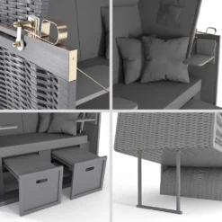 Sanzaro Strandkorb XL120 Cm Deluxe Zweisitzer Holz Und Poly-Rattan Sylt Ostsee Volllieger Inkl. 4 X Kissen Klappbare Rückenlehne 2 Personen Grau Uni -Grünwelt Exporteren Garten-Winkel db6822642ac2f5503dea320df43a4c2d