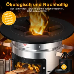 KESSER® Raketenofen Inkl. Grillpfanne Aus Gusseisen Mit Tragetasche Dutch Oven BBQ Rakete Holzofen Camping Campingkocher Campinggrill, Edelstahl, Farbe:Silber -Grünwelt Exporteren Garten-Winkel dbe47f6f574dad7de0f6d86eae445258