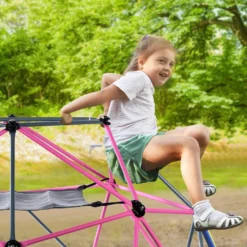 Merax 8FT Klettergerüst Ø 244cm Kletterkuppel Kinder Kletterleiter, Klettergerüst Mit Hängematte, 375 Kg Belastbar, Rosa-Schwarz -Grünwelt Exporteren Garten-Winkel dbf1f4e74dae98943278eb33924f0e8d