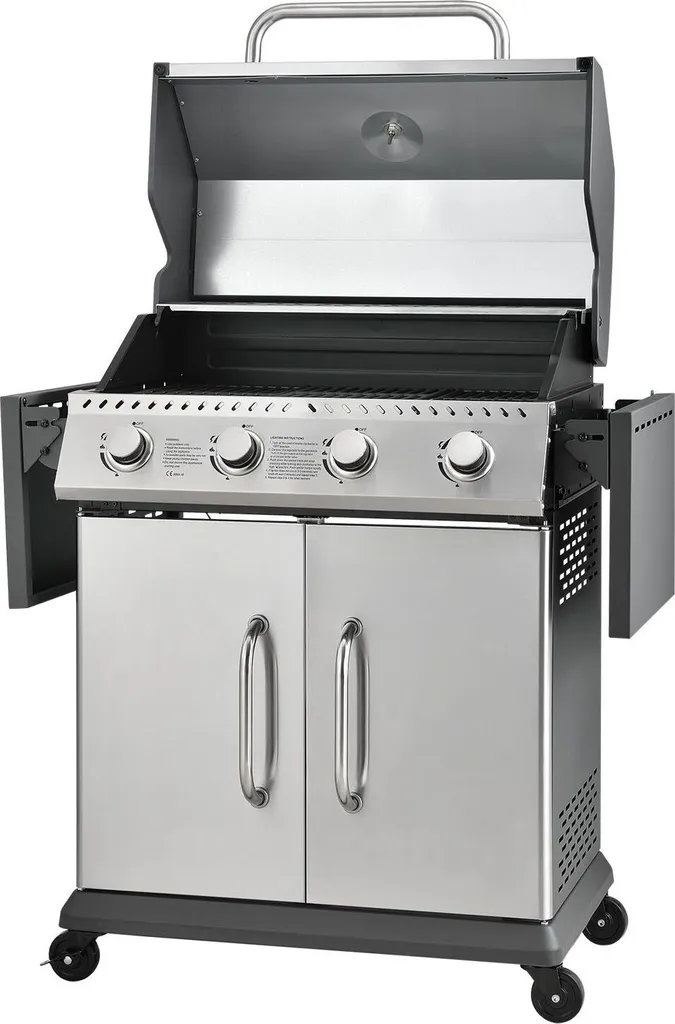 Juskys Gasgrill Kansas Mit 4 Brenner 12 KW, BBQ Grill Mit Gusseisen-Grillrost, Warmhalterost & Thermometer, XL Grillwagen 2 Seitenablagen & 4 Räder 8 Juskys Gasgrill Kansas Mit 4 Brenner 12 KW, BBQ Grill Mit Gusseisen-Grillrost, Warmhalterost & Thermometer, XL Grillwagen 2 Seitenablagen & 4 Räder – Bild 8