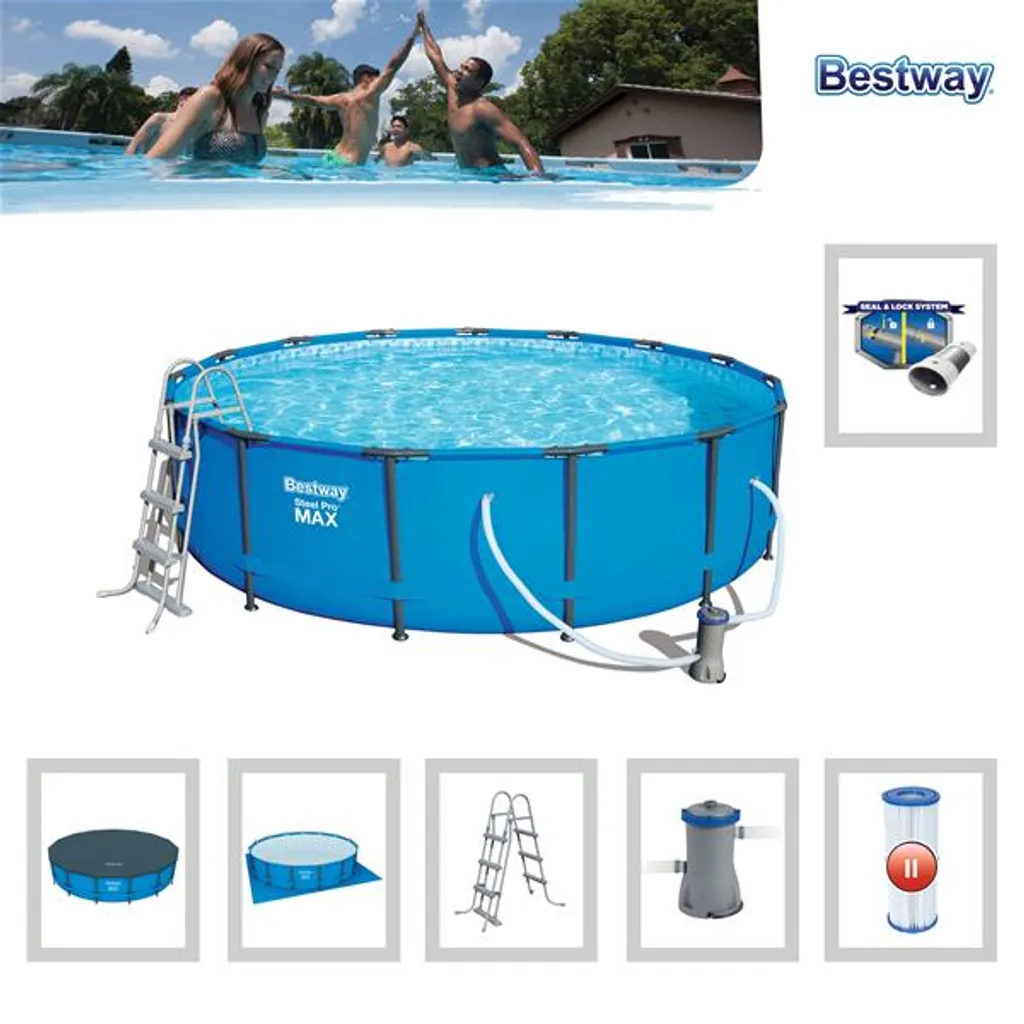 Bestway Frame Pool “Steel Pro™” Set 457x107 Cm - Rund - 14.970 L; 56488 12 Bestway Frame Pool “Steel Pro™” Set 457x107 Cm - Rund - 14.970 L; 56488 – Bild 12