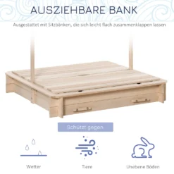 Outsunny Sandkasten Sandkiste Aus Holz Für Garten Sandkasten Mit Dach Felix Kindersandkasten Mit Dach Abnehmbar Rücklehnen Verstellbar Tannenholz 3-7 Jahren 106 X 106 X 121 Cm Natur -Grünwelt Exporteren Garten-Winkel dd65b94342eb98021fe3f592a86d32b4