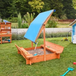 HOME DELUXE - Sandkasten BUDDELKISTE - 110 X 110 X 110 Cm - , Mit Höhenverstellbarem Sonnendach, Mit Umklappbaren Bänken I Sandbox -Grünwelt Exporteren Garten-Winkel de3bf1b6a66dcc5818a760bb80c4e1b0