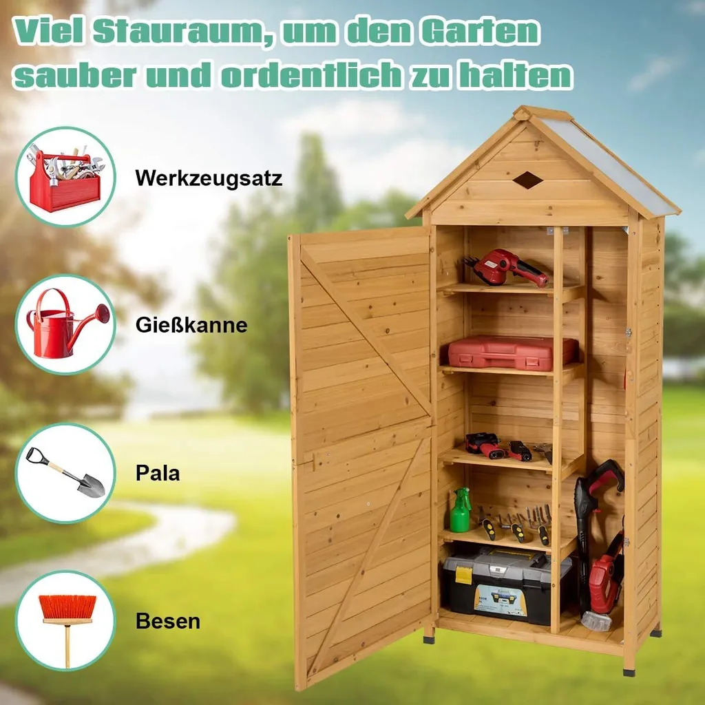 COSTWAY Gartenschrank Mit Satteldach Gerätehaus Wetterfest Geräteschuppen Werkzeugschrank Holz Geräteschrank 177x80x45cm 3 COSTWAY Gartenschrank Mit Satteldach Gerätehaus Wetterfest Geräteschuppen Werkzeugschrank Holz Geräteschrank 177x80x45cm – Bild 3