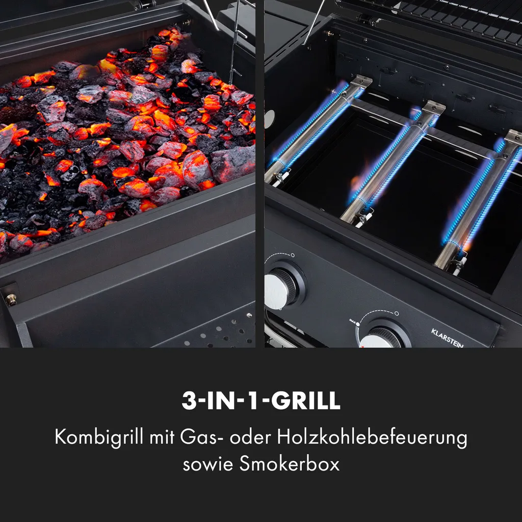 Klarstein Gasgrill Mit Smoker, Gasgrill Mit 4 Brenner, 13,5kW Edelstahl-Gasgrill, BBQ Gasgrill Für Balkon & Garten, Grill Für Gas & Kohle, Gasgrills Mit 4 Brenner & Thermometer 4 Klarstein Gasgrill Mit Smoker, Gasgrill Mit 4 Brenner, 13,5kW Edelstahl-Gasgrill, BBQ Gasgrill Für Balkon & Garten, Grill Für Gas & Kohle, Gasgrills Mit 4 Brenner & Thermometer – Bild 4