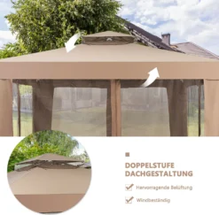 COSTWAY Gartenpavillon Partyzelt Mit 4 Seitenwänden Reißverschluss Und Moskitonetz 300x300x265cm Kaffee -Grünwelt Exporteren Garten-Winkel e00fd2645863a89fad08bd4b05072dc8