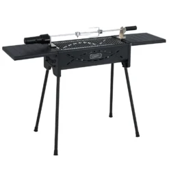 COSTWAY Tragbarer Holzkohlegrill Mit Elektrischer Bratgabel, Leichte Outdoor-Grill, Abnehmbaren Beinen, Campinggrill Für BBQ, Camping, Picknick, Party, Garten, Grillfläche: Ca. 46 X 20 Cm