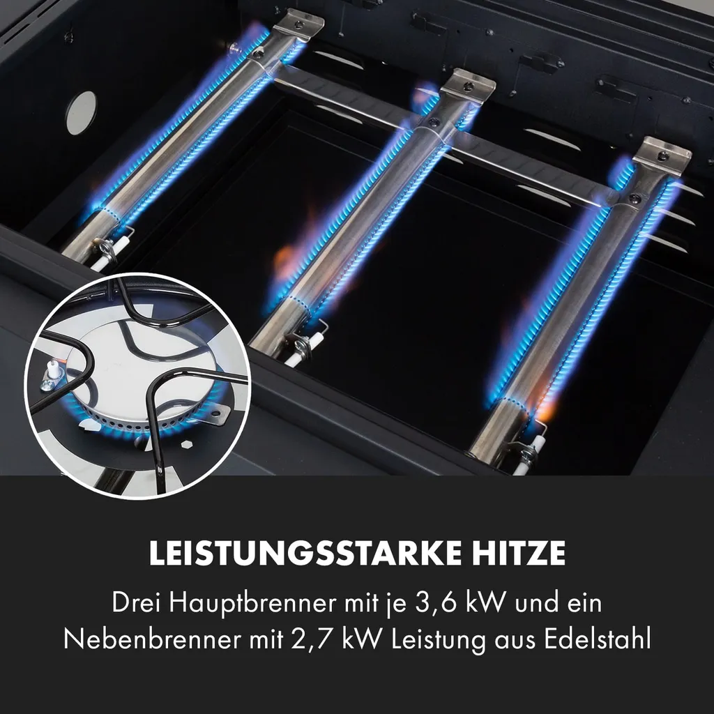 Klarstein Gasgrill Mit Smoker, Gasgrill Mit 4 Brenner, 13,5kW Edelstahl-Gasgrill, BBQ Gasgrill Für Balkon & Garten, Grill Für Gas & Kohle, Gasgrills Mit 4 Brenner & Thermometer 6 Klarstein Gasgrill Mit Smoker, Gasgrill Mit 4 Brenner, 13,5kW Edelstahl-Gasgrill, BBQ Gasgrill Für Balkon & Garten, Grill Für Gas & Kohle, Gasgrills Mit 4 Brenner & Thermometer – Bild 6