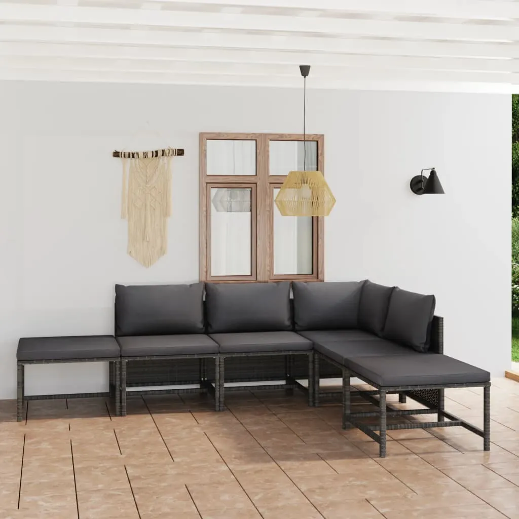 VidaXL 6-tlg. Garten-Lounge-Set Mit Kissen Poly Rattan Grau 2 VidaXL 6-tlg. Garten-Lounge-Set Mit Kissen Poly Rattan Grau – Bild 2