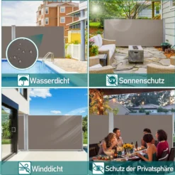 EINFEBEN Doppel Seitenmarkise Markisen Wandmarkise 160x600cm Ausziehbar Garten Sichtschutz Braun -Grünwelt Exporteren Garten-Winkel e09e0ef303cc40518a90614970301042