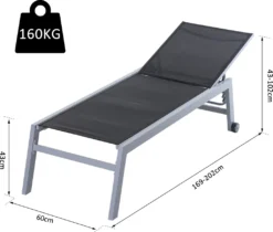 Outsunny Sonnenliege, Gartenliege, 5-stufige Rückenlehne, Aluminium, Schwarz, 169 X 65 X 102 Cm -Grünwelt Exporteren Garten-Winkel e0a977d0bd7519cef9e892db7ea2de53