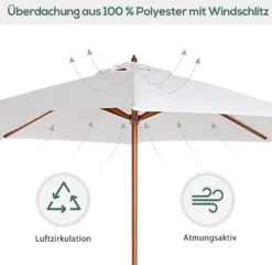 Outsunny Sonnenschirm Holzschirm Gartenschirm Balkonschirm Kurbelschirm, Pappel, Creme, Φ2.7x2.5m (Modell1) -Grünwelt Exporteren Garten-Winkel e1b6547e10fa5053a42e8e1209be0536