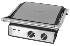 Exquisit Kontaktgrill KG 6102 Isw | Antihaftbeschichtete Grillplatten | Stufenlos Einstellbar | 2000 Watt | Edelstahl
