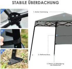 COSTWAY Gartenpavillon Faltpavillon Partyzelt Gartenzelt Mit Tasche, Metall Pavillon Für Camping, Party, Barbecue 181x181x210cm (Grau) -Grünwelt Exporteren Garten-Winkel e25f1a4844cdf97aa96baed05b2fda5d